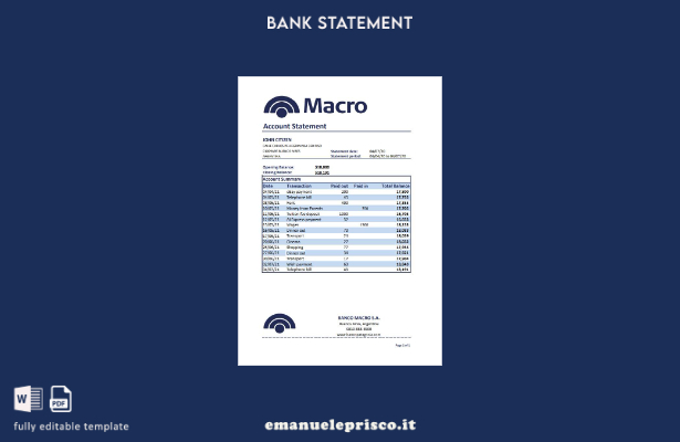 modello excel di estratto conto bancario stile verificato Argentina Banco Macro 